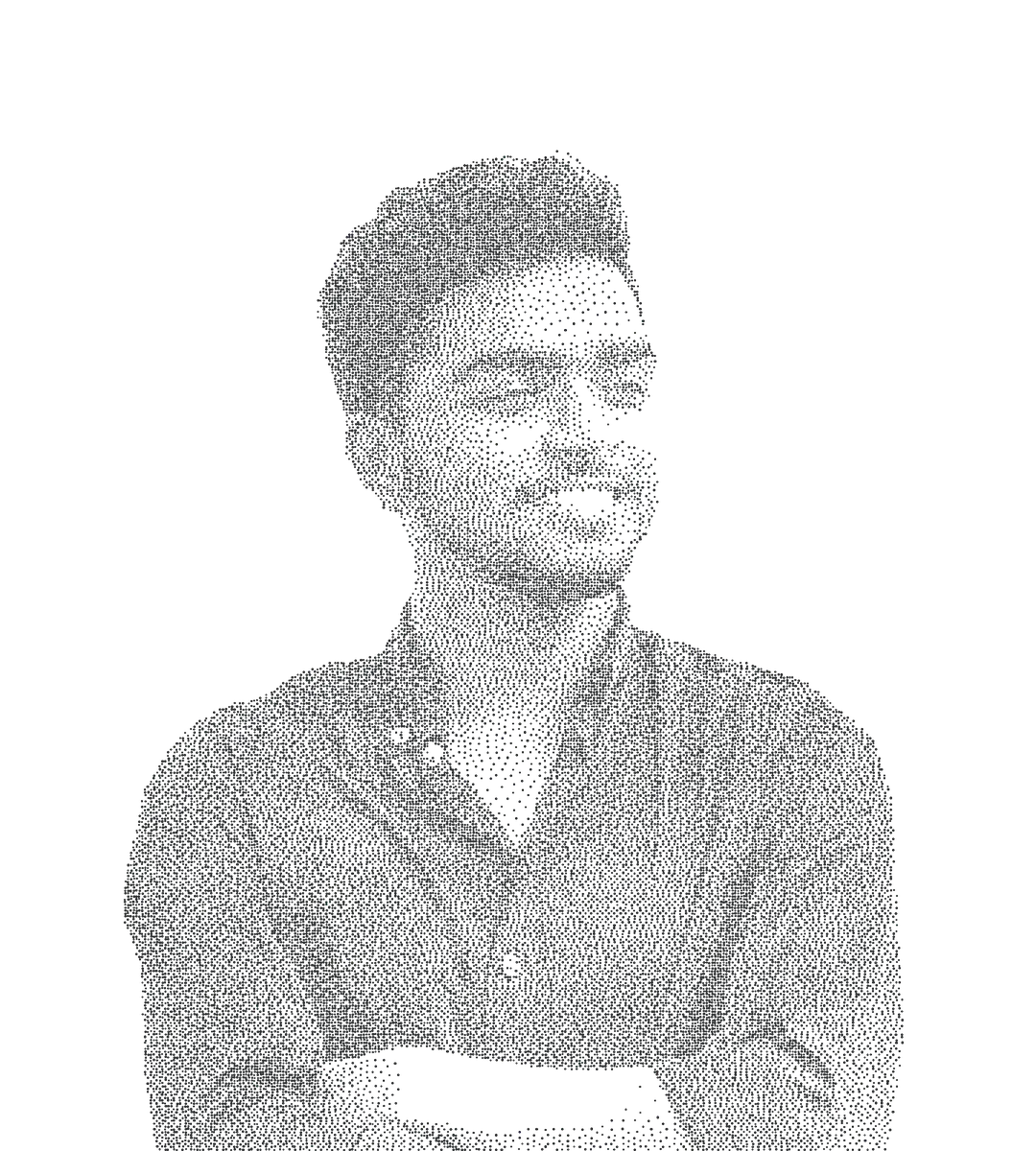Stippled black and white portrait of Ibrahim Shimul